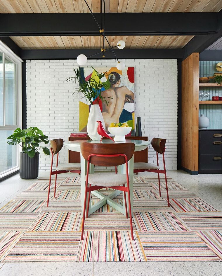 FLOR dining room area rug in Like Minded shown in Pink
